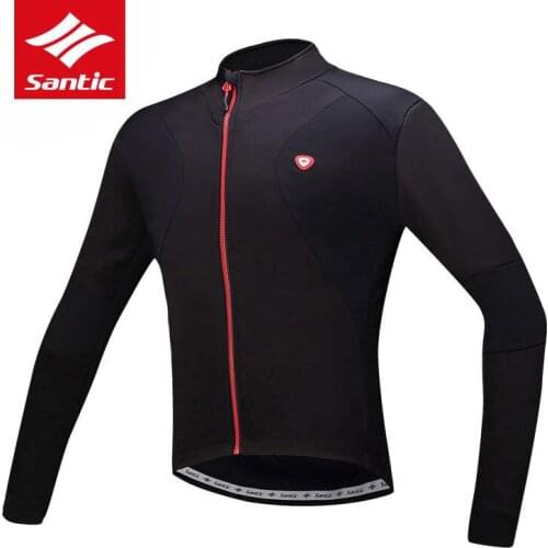 Santic Men Long Sleeve Cycling Jersey Windproof Bicycle Jersey Fleece Thermal MTB Road Bike Jacket Outdoor Sport Riding Clothing