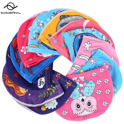 Swimming Cap Kids Elastic Children Swimming Pool Hat Protect Ears Boys and Girls Cartoon Print Swim Equipment Bathing Caps Baby