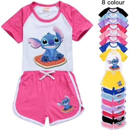 Stitch Chill Sets 2 Piece Sets for Kids Baby Girls Tshirt Shorts Sports Suit Boys Summer Clothes Youth Clothing 10 12 Year Shirt
