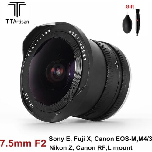 TTArtisan 7.5mm F2 MF Fisheye Lens with ND Filter for Canon RF EOS-M Sony E Fuji X M4/3 Nikon Z Sigma Leika L mount Cameras