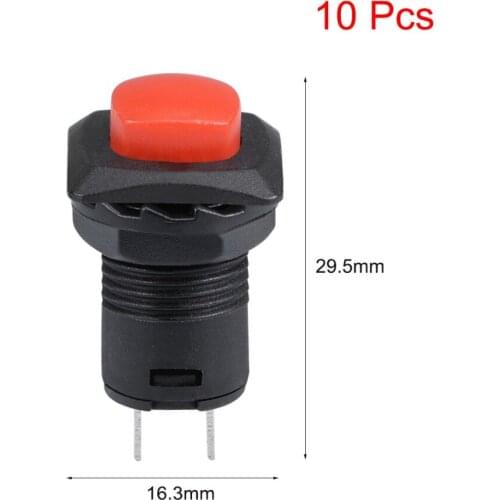UXCELL 10Pcs 12mm Switches Latching Type 2 Terminals Mini Push Button Switch Red Button SPST NO Control Electromagnetic Starter
