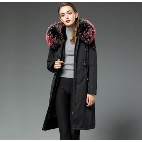 2020 Coat Female Real Rabbit Liner Parka Winter Jacket Women Raccoon Fur Collar Korean Long Jackets MY3960