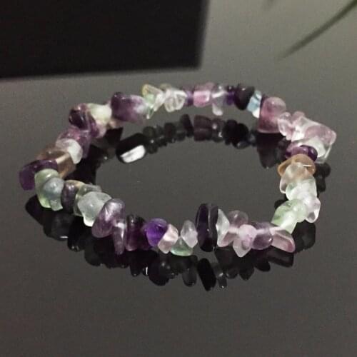 New Women Bracelets Healing Balance Nuggets Natural Purple Fluorite Amethysts Chip Stone Beads Meditation Green Quartz Bracelets