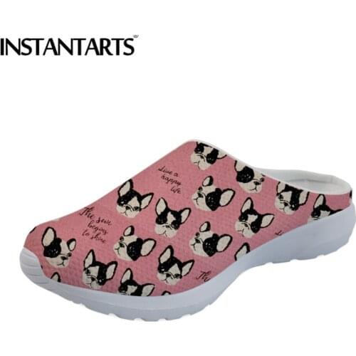 INSTANTARTS 2021 Summer Women Lace Up Sandals Light Weight Teen Girl Air Mesh Beach Slippers Boston Terrier Dog Print Sandalias