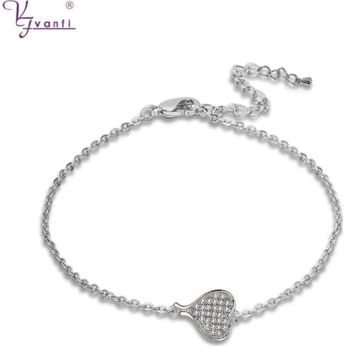 Kfvanfi Silver Color Inspiration Chain Bracelets Copper For Women Popular Design Heart Shape With White Zircon Crystal Jewelry