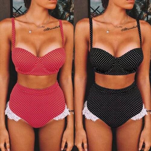 Women Push Up Padded Bra Bikini High Waist Swimsuit Dot Swimwear Female Bathing Suit Swimming Suit Summer Beachwear Bathers 2020