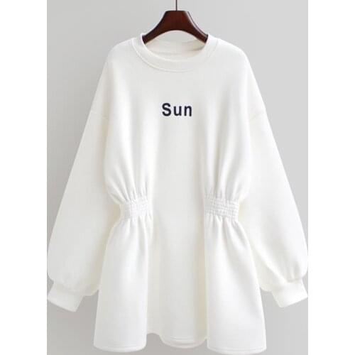 Spring Autumn Women Sweater Mid-length Loose Waist Plus Velvet Dress