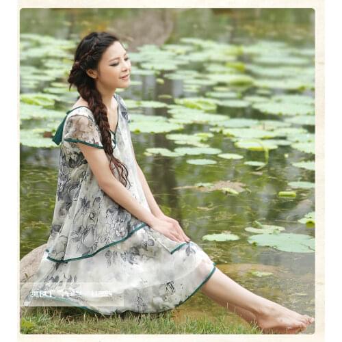 2017 Summer Women dress Elegant Print Sweet Chiffon O neck Swing hem Tunic Ladies' Dresses