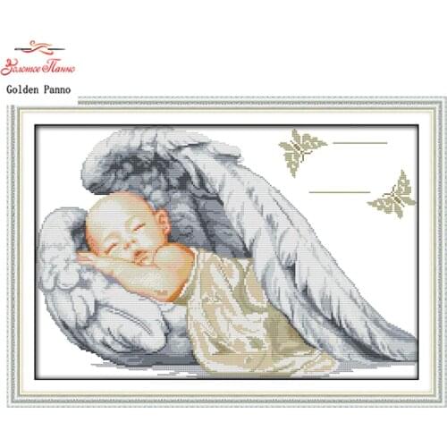 Golden Panno,Little angel,sleeping baby,pattern print canvas DMC 14CT 11CT DMS Cross Stitch Embroidery Needlework kits Sets 923