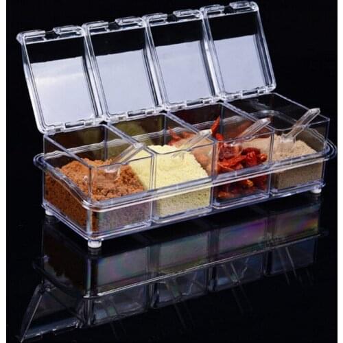1set Clear Seasoning Rack Spice Pots Storage Condiment Container Jars Cruet with Cover and Spoon Kitchen Utensils Supplies