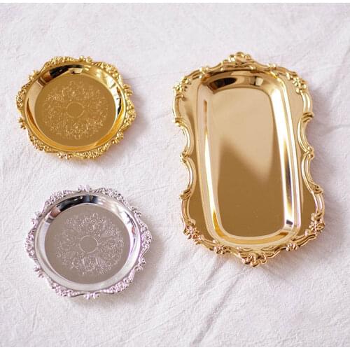 1Pcs Nice Gift Metal Kitchen Supplies Cake Tray Round Shape Dinner Plates Gold/Silver Multi Purpose European Style