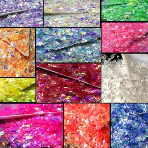 12Colors 20g/bag Shell Glitter Podwer Cameo Crushed Sea Shining Ice Mylar Irregular Manicure Acrylic Nail Glitter Powder