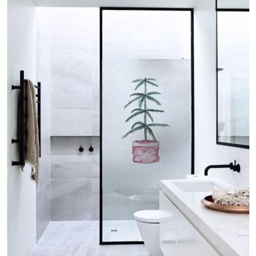 120cm Potted plants Privacy Window Film Frosted Glass Film Stained Glass Film Static Cling Film Window Stickers for Home Bathroo