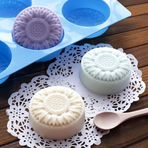 3D Chrysanthemum Handmade Soap Mold Flower Fondant Moon Cake Silicone Molds Cake Decorating Tools 6 Holes Soap Making Supplies