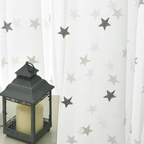 3D Stars Embroidered White Tulle Curtains for Bedroom Living Room Kitchen Sheer Curtains Kids Baby Room Door Window Curtains