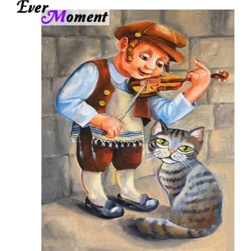 DIY Diamond Painting Cross Stitch Violist with Cat 5D Diamond Embroidery Mosaic Kit Portrait Wall Painting Household Fun ASF665