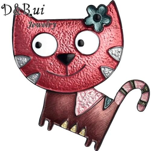 D&Rui Jewelry Cute Big Face Cat Brooch and Pin for Kid Gift New Design Funny Animal Pins Fashion Enamel Brooches Unisex Broches
