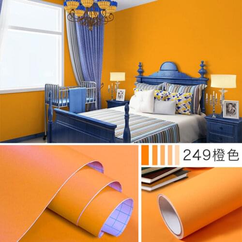 Matte Orange Contact Paper Home Decorative Waterproof Wall Stickers PVC Self-Adhesive Wallpaper Bedroom Cabinets & Wall Pasters