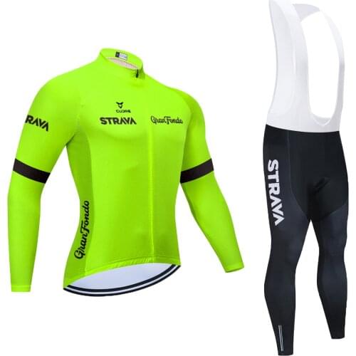 Fluo STRAVA Autumn Mens' Bike Team Cycling Uniform Bicycle Jersey Set 2021 Anti-UV Full Length Cycling Wear Sportswear