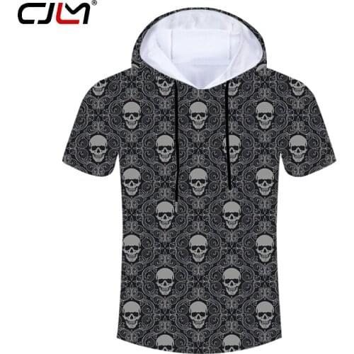 CJLM Man Free Shipping Hooded Tshirt Street Style Mens Hoodies Tee Shirt 3D Printed Geometric Pattern Skulls T-shirt