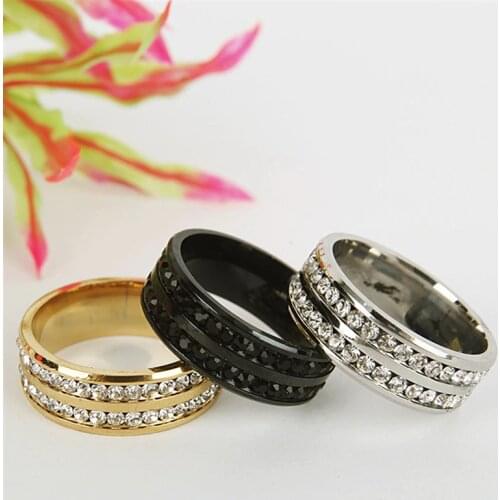 Titanium Stainless Steel Rings For Women Slash Double Line Of CZ Fashion Jewelry Wholesale Valentines Day Gifts