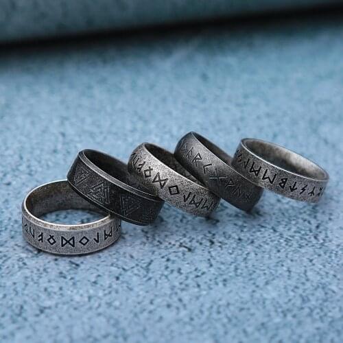 Punk Simple Street Style MEN Double Letter Rings For Men Fashion Retro Stainless Steel Viking Odin Rune Ring Jewelry