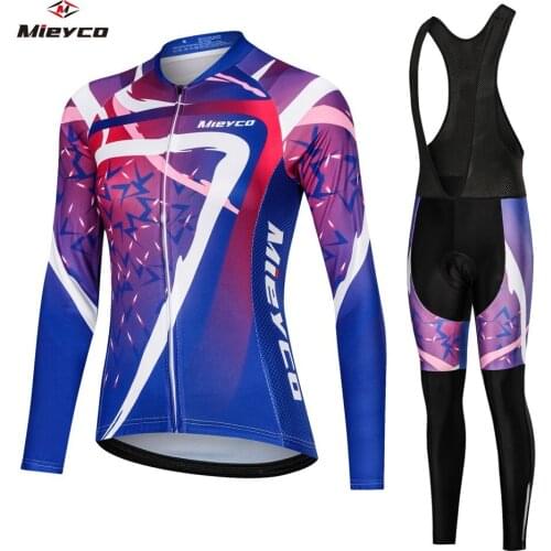 Apring Autumn Team Long Sleeve Cycling Jersey Set Bib Pants Ropa Ciclismo Bicycle Clothing MTB Bike Jersey Uniform Women Clothes