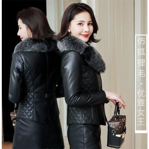 Autumn And Winter PU Leather Jacket Women Korean Cotton Clothing 2021 New Ladies Faux Fur Collar Slim Thick Short Coat M253