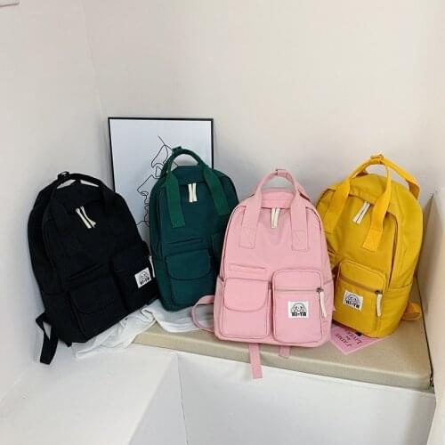 Kawaii Fashion Womens Backpack Oxford Cloth Solid Color Waterproof Student Bookbag Multi-pocket Large-capacity Travel Backpacks