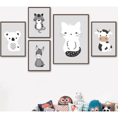 Cartoon Cow Cat Pictures Home Decoration Modular Posters Canvas Painting Nordic Style Wall Artwork Printed For Living Room