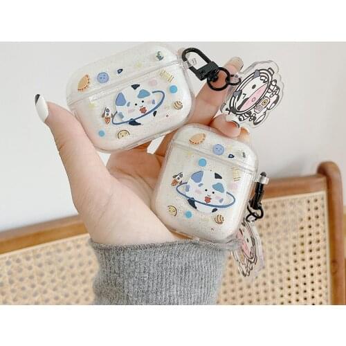 Cartoon Cow Pendant for Airpod Pro Case Transparent Cute for Airpod 1 2 3 Cover INS Wireless Bluetooth Capa Keychain