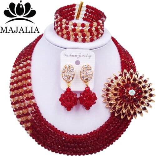Majalia Romantic Nigeria Wedding African Beads Jewelry Set Wine and Gold ab Crystal Necklace Bridal Jewelry Sets 5AS050