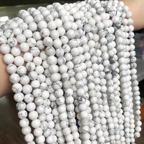 Natural Stone White Howlite Turquoises Round Loose Beads 15" Strand 4 6 8 10 12 MM Pick Size For Jewelry Making Diy Accessories