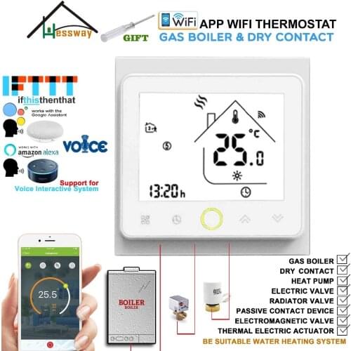 EU dry contac,Passive Connection Wall Mounted Gas Boiler Wireless Thermostat WIFI for Works with IFTTT Alexa Google Home