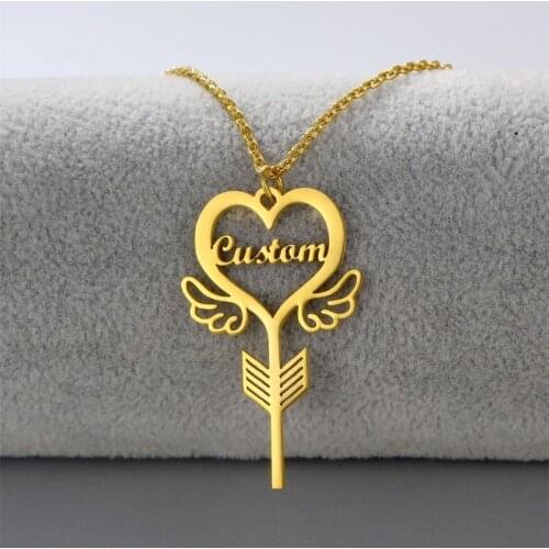 Stainless Steel Personalized Customize Name Necklace Key Pendant Wings Nameplate for Women Jewelry Christmas Gift