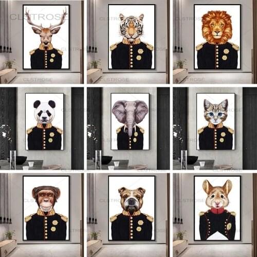 Animal Officer Poster and Prints Lion Dog Tiger Elk Canvas Print Minimalist Wall Art Pictures for Living Room Interior Paintings