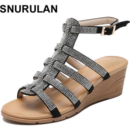 SNURULAN Enjoy Heels new big High Heels crystals summer gladiator comfortable walking wedge woman shoes women sandals