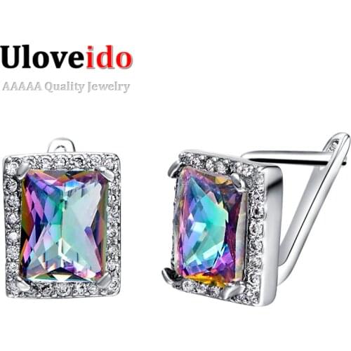 Uloveido Fashion Earrings for Women Jewellery Stud Earings with Stones Silver Color Brincos 2017 Korean Square Earring R767