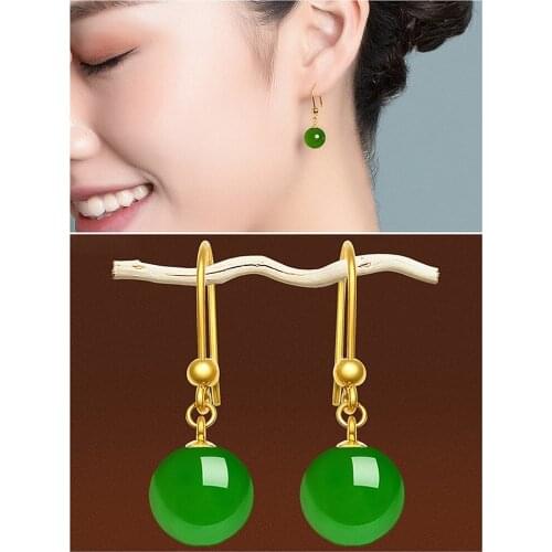 Green jade crystal emerald gemstones drop earrings for women gold color jewelry brincos concise fashion party accessories gifts