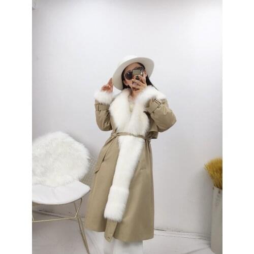 Real fur coat winter jacket women thick warm outerwear streetwear removable natural fox fur collar rabbit fur liner2020 new