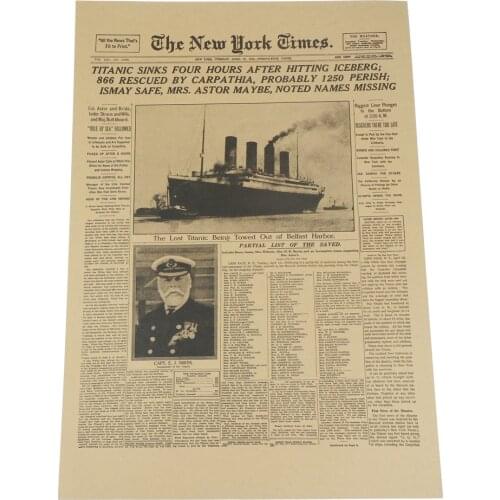 Old Newspaper Retro Kraft Paper Classic The New York Times History Poster Titanic Shipwreck Home Decoration Wall Sticker