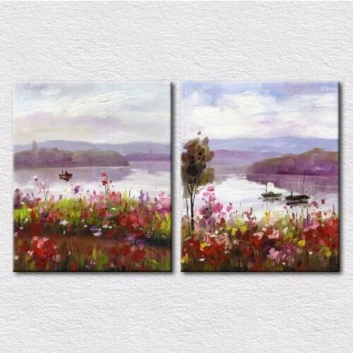 Fresh purple art impression handmad art oil painting printed 2pcs set for home decor fine canvas wall art for living room decor
