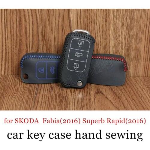 Only Red Key Case Car Hand Sewing for SKODA Fabia(2016) Superb Rapid(2016) S-paceback(2016) yeti(2016) Superb Derivative(2014)