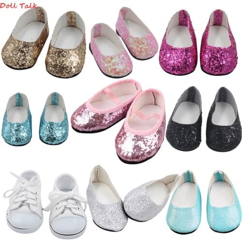 New Fashion Baby Sequins Doll Shoes 7cm Manual Shoes Lovely 43cm Dolls Baby New Born and 18 inches American Doll Shoes Sock
