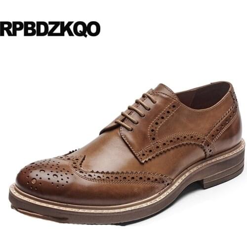 Wingtip Luxury Party Spring European Brand Lace Up Dress Brogue Brown Prom Work Oxfords Genuine Leather Italian Men Shoes Brands