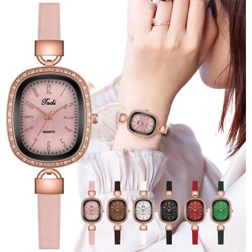 Women Simple Oval Arabic Numbers Watches Fashion Leather Ladies Rhinestone Quartz Watch Dropshipping Clock