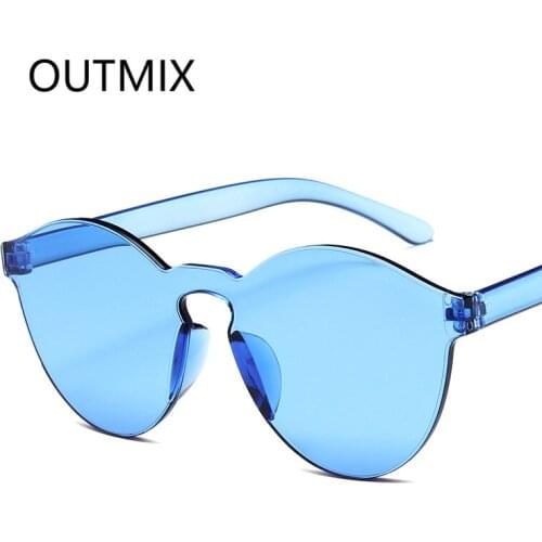 OUTMIX Fashion Frameless Sunglasses Women Brand Designer Personalized Colorful Ocean Film Clear Sun Glasses Lady UV400 Oculos
