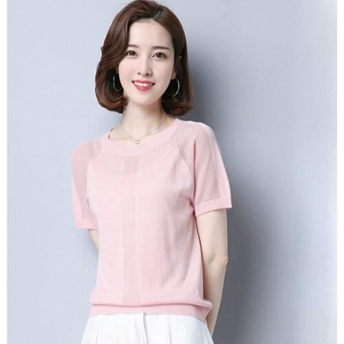 HSP2019 Hollow Out Tops Women Summer Fashion Short Sleeve Pullover Knitted Sweater Jumper Top Thin Leisure Knit Wear Sweater