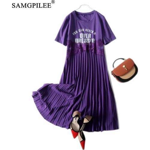 Woman Dresses 2021 New Fashion Casual A-line Letter Pattern Short Sleeve Folds Mid-calf Empire O-neck Summer Clothes For Women