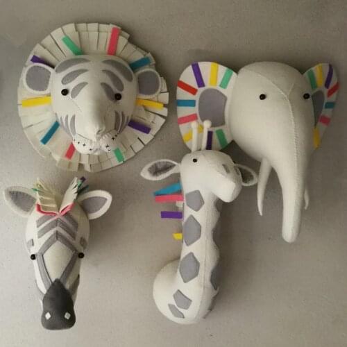 Animal Giraffe Elephant Flamingo Head Wall Mount Stuffed Plush Toys Bedroom Decoration felt Artwork Wall Dolls Photo Props